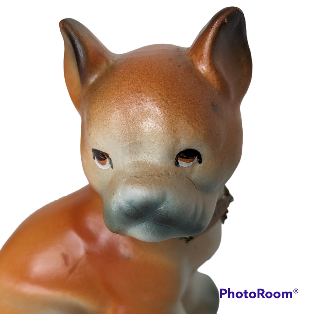 Vintage Tilso Hand Painted Boxer Dog Ceramic Art Brown & White Decor